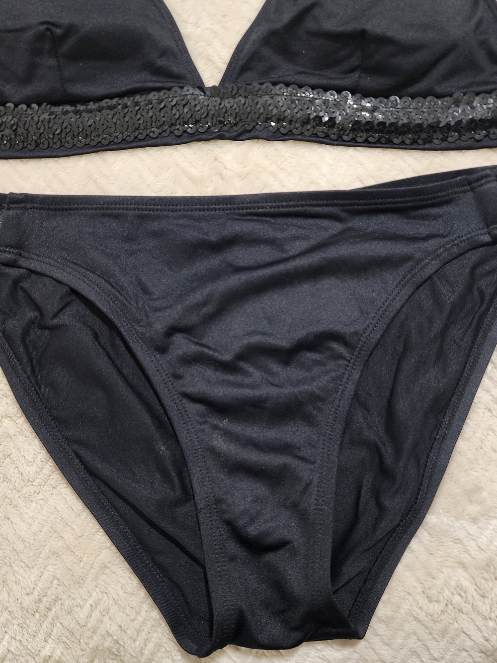 Arizona Black Sequin-Trim Bikini Set - Women Size L Great Condition